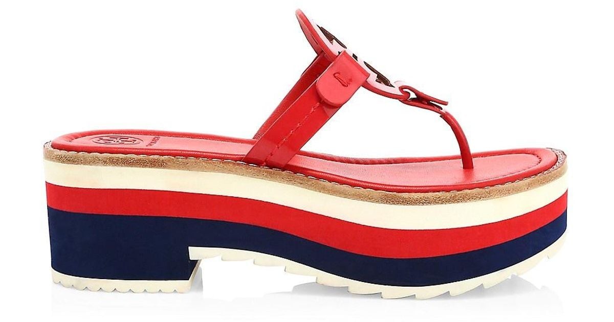Tory Burch Miller Platform Leather Thong Sandals in Red | Lyst