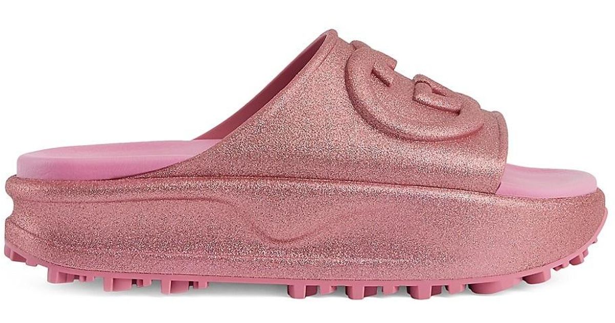 Gucci Miami Glitter Platform Pool Slides in Pink Lyst