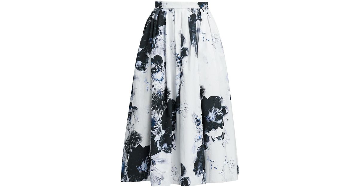 Alexander McQueen Chiaroscuro Floral Cotton Skirt in White | Lyst