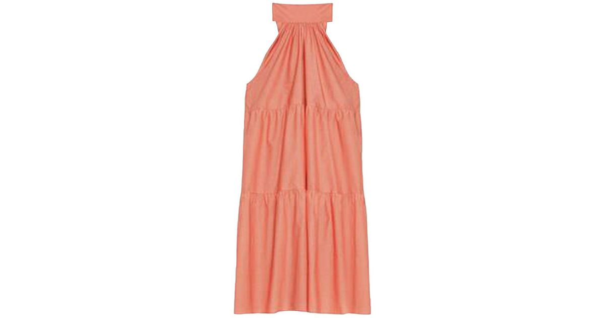Theory Cotton Tiered Halter Mini Dress in Pink Coral (Pink) | Lyst