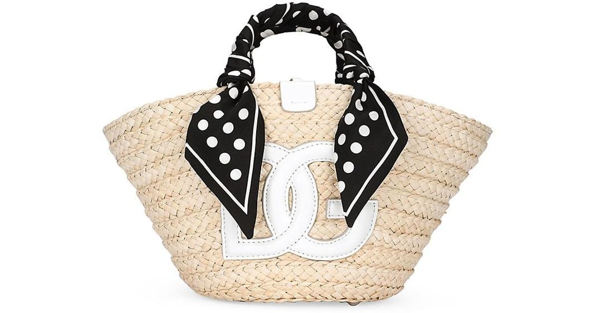 Dolce & Gabbana Silk Dg Logo Wicker Basket Tote in Natural | Lyst