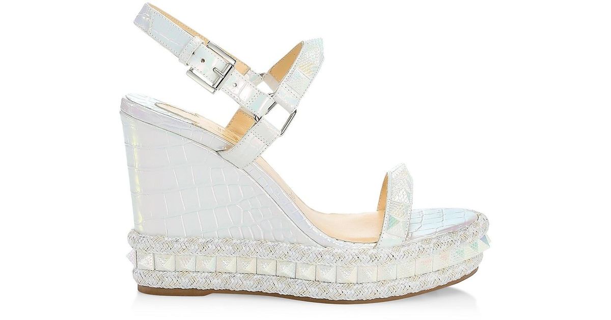 christian louboutin pyraclou iridescent spike wedge espadrille sandals