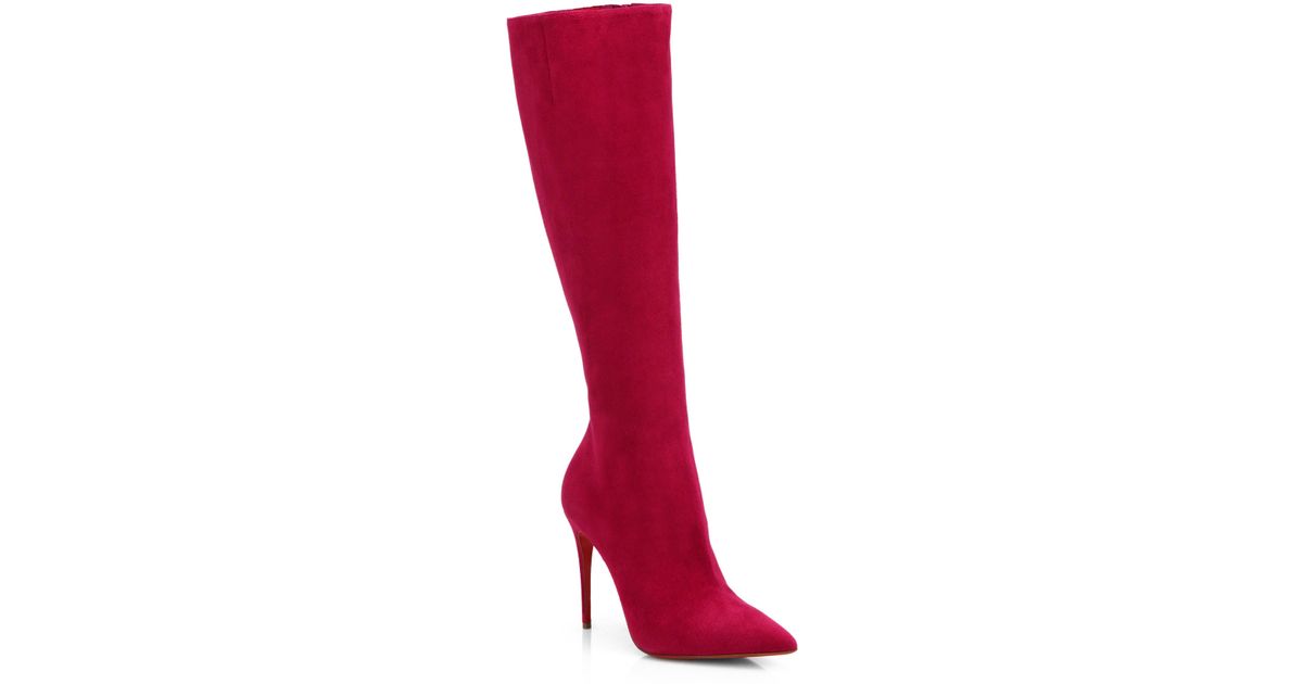 Christian Louboutin Tournoi Suede Knee-high Boots in Red | Lyst