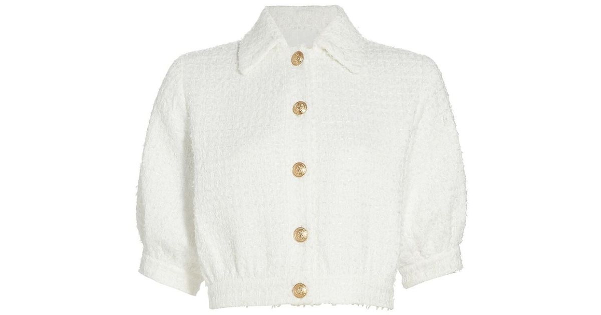 L'Agence Cove Cropped Tweed Jacket in White Lyst