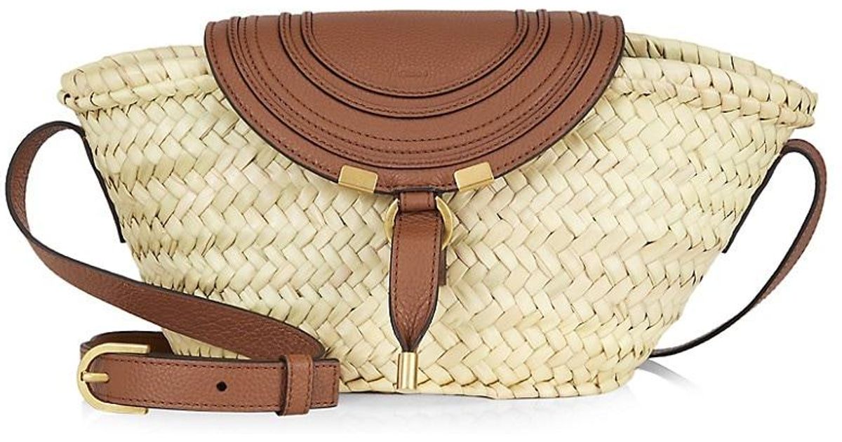 Chloé Leather Small Marcie Raffia Crossbody Bag in Tan (Natural) | Lyst