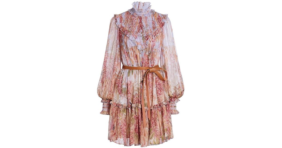 Zimmermann Wild Botanica Silk Smocked Yoke Mini Dress - Lyst