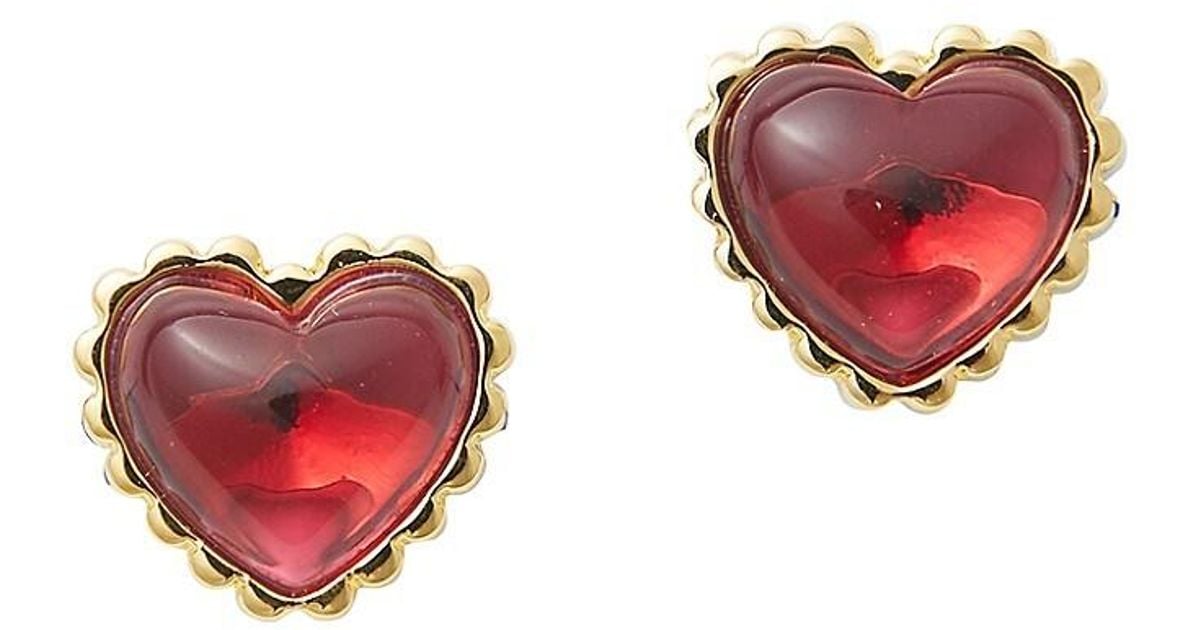 Lele Sadoughi Candy Heart 14kgoldplated & Glass Stud Earrings in Red