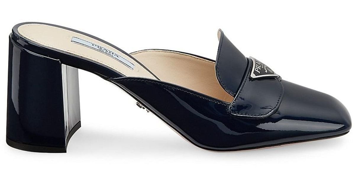 Prada Patent Leather Loafer Mules in Blue - Lyst