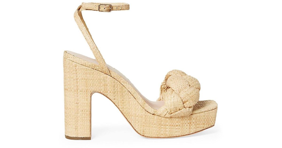 Loeffler Randall Leather Raffia Braid Block Heel Sandals in Natural | Lyst