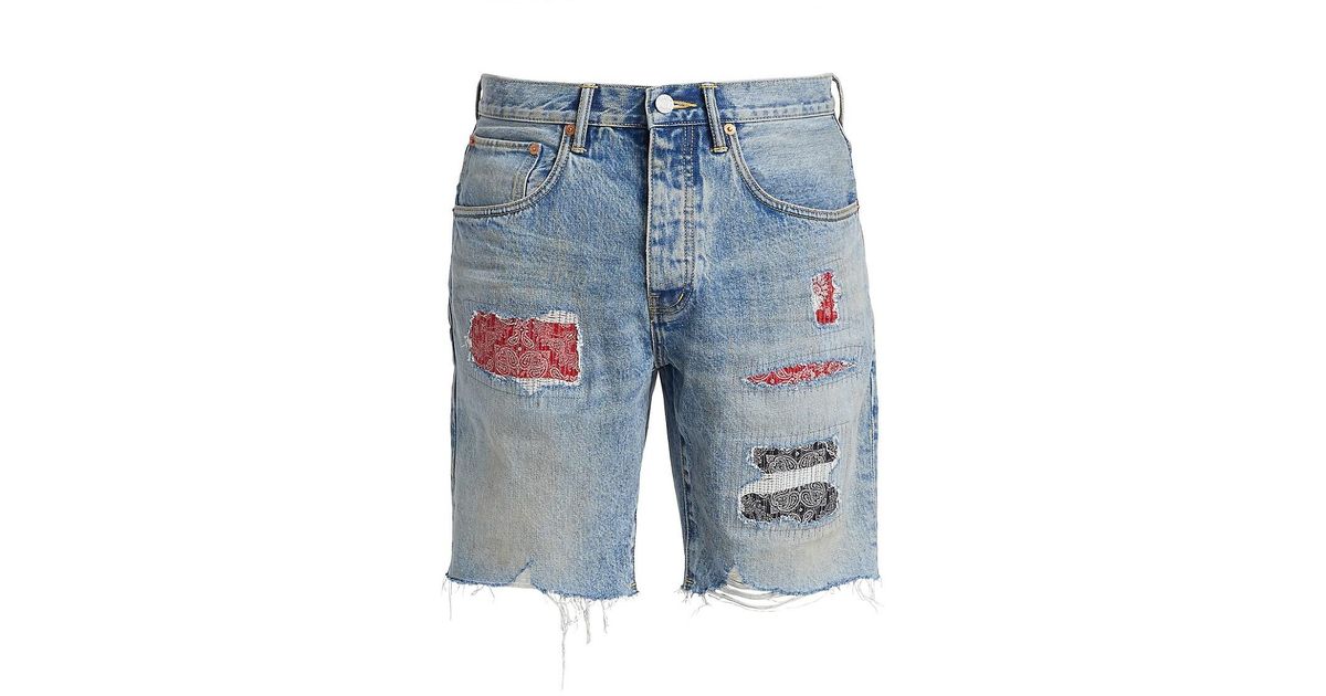 Purple Brand Bandana Patch Denim Shorts 