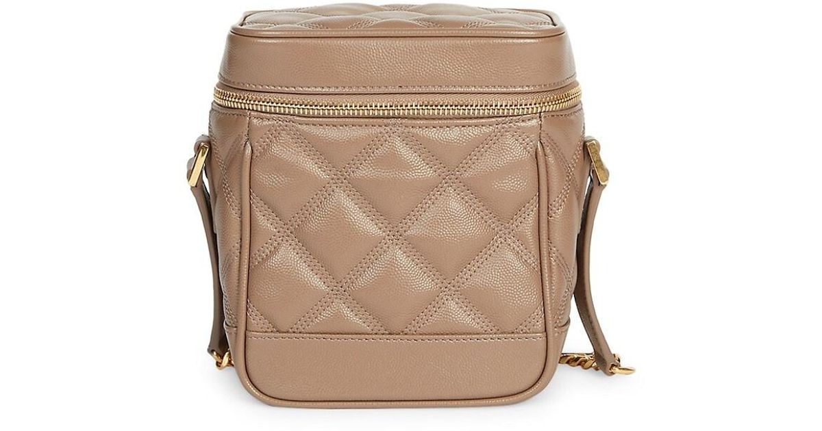 Saint Laurent 80s Vanity Quilted Leather Shoulder Bag in Taupe (Gray