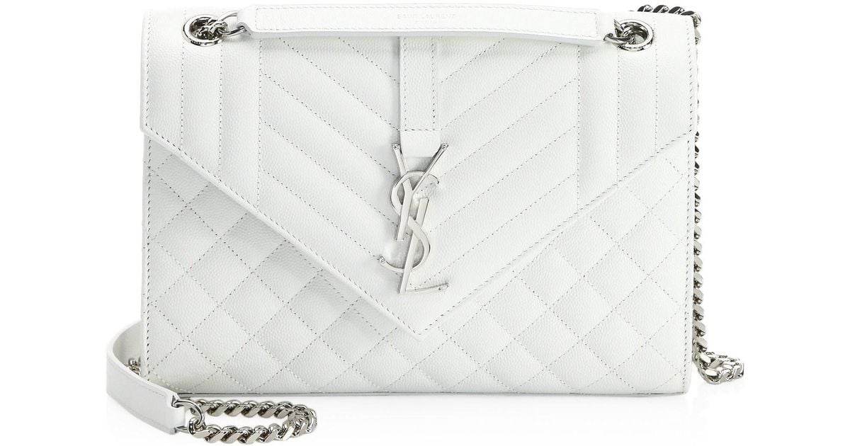 Saint Laurent Medium Tri-quilt Leather Envelope Bag in White