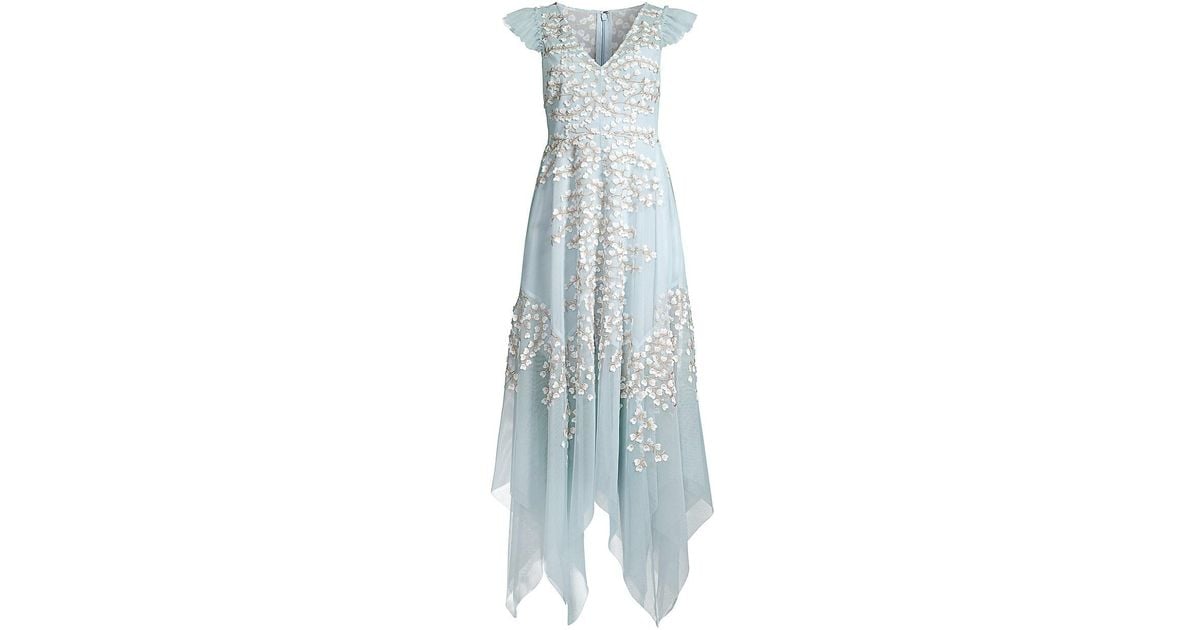 BCBGMAXAZRIA Embroidered Tulle Ruffle Dress in Blue | Lyst