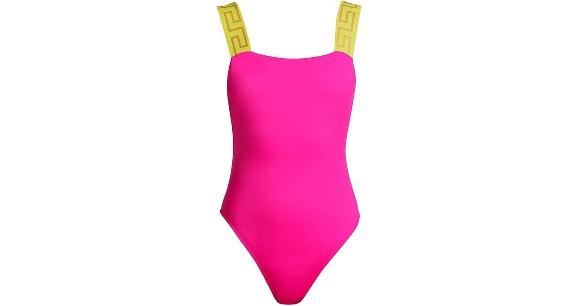 Versace Greca Border One-piece Swimsuit in Pink | Lyst