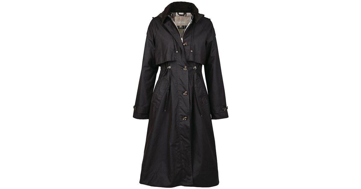 Barbour Cotton Mara Wax Longline Trench Coat in Black Lyst