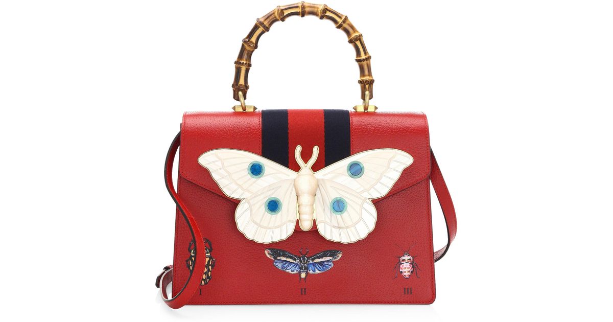Gucci Butterfly Leather Handbag in Red 