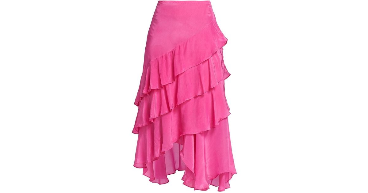 FARM Rio Marocaine Asymmetric Ruffle Maxi Skirt in Pink | Lyst