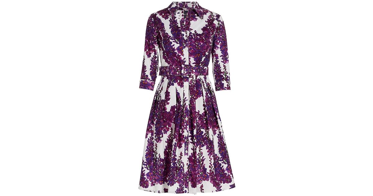Samantha Sung Audrey Belted Floral Shirtdress in Purple | Lyst