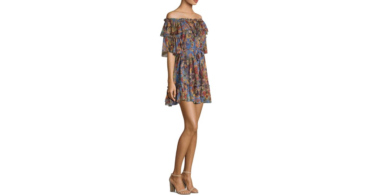 Zimmermann Lovelorn Silk Frill Mini Dress in Blue Floral