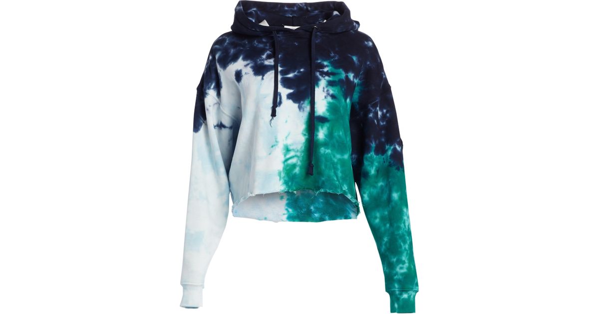 Teal Tie Dye RE//DONE Cropped Raw Hoodie