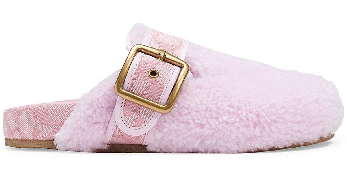 COACH Shearling Monogram Clogs in Pink | Lyst