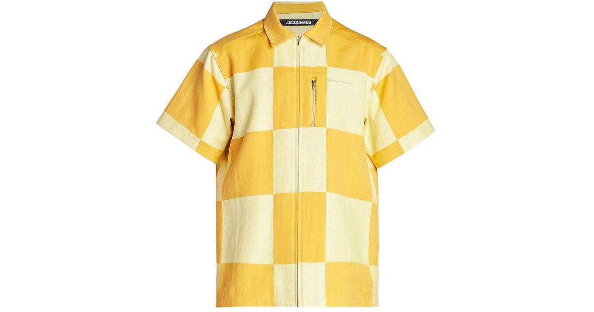 Jacquemus Le Raphia Banho Check Cotton Shirt in Yellow for Men | Lyst