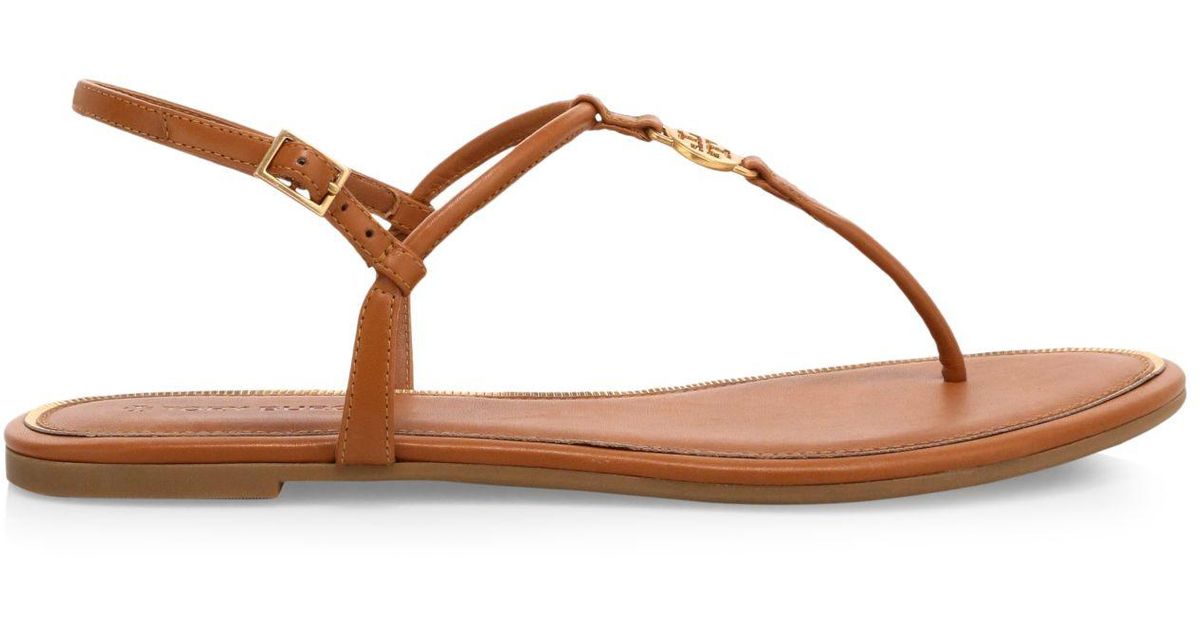 Tory Burch Emmy Leather Thong Sandals in Amber (Brown) - Lyst