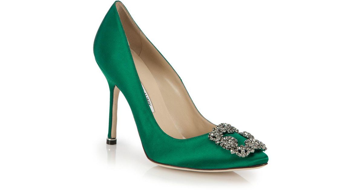 Manolo Blahnik Hangisi 105 Embellished Satin Pumps in Green | Lyst