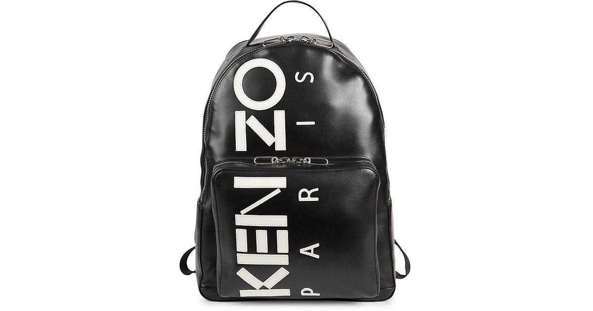 KENZO Logo Leather Backpack in Black for Men | Lyst