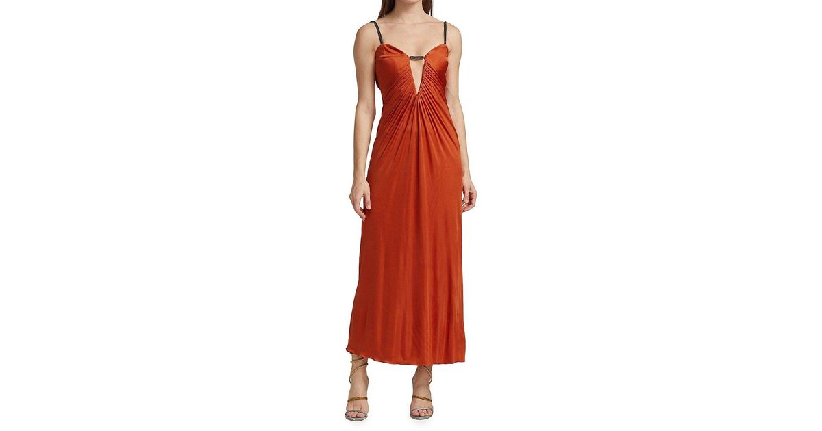 Adriana Iglesias Darice Jewel Cut-out Slip Dress in Red | Lyst