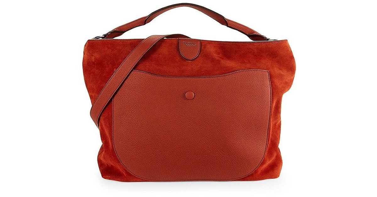 Tod's Suede Top Handle Bag in Brown (Red) Lyst