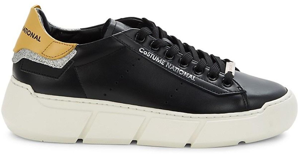 CoSTUME NATIONAL Logo Leather Sneakers in Black | Lyst