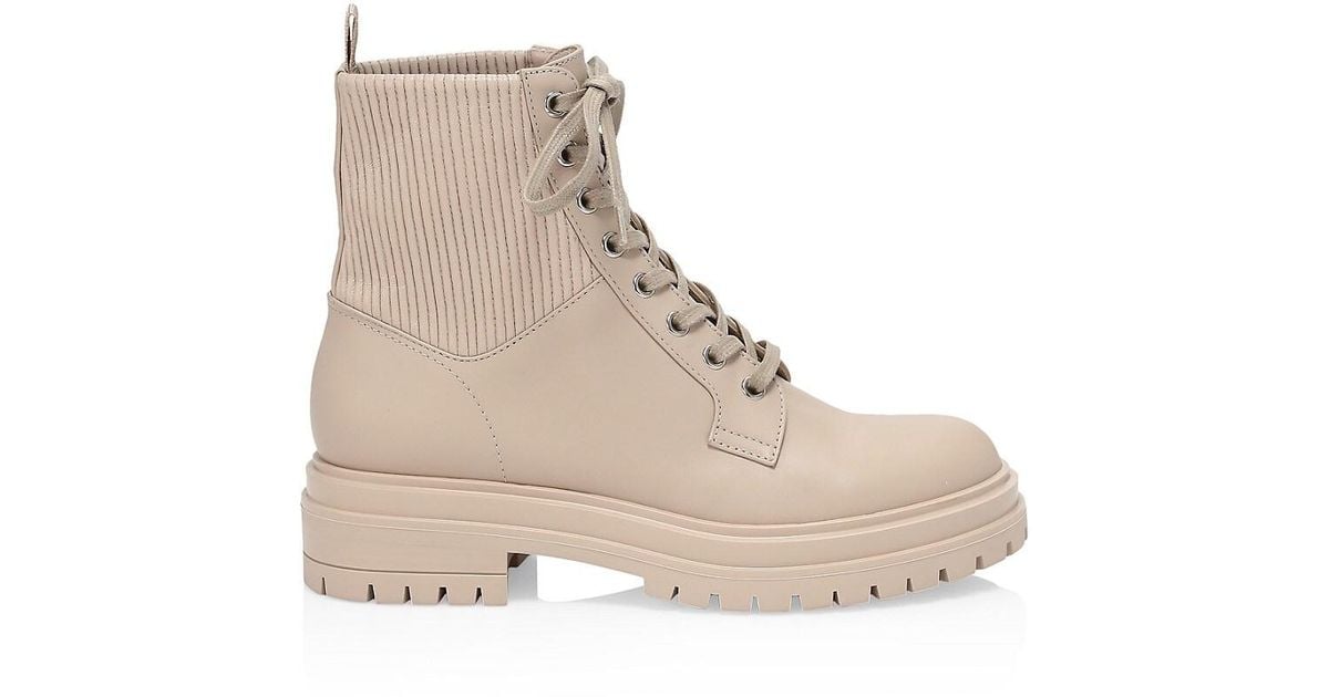 Gianvito Rossi Martis Ribknit Leather Combat Boots in Natural Lyst