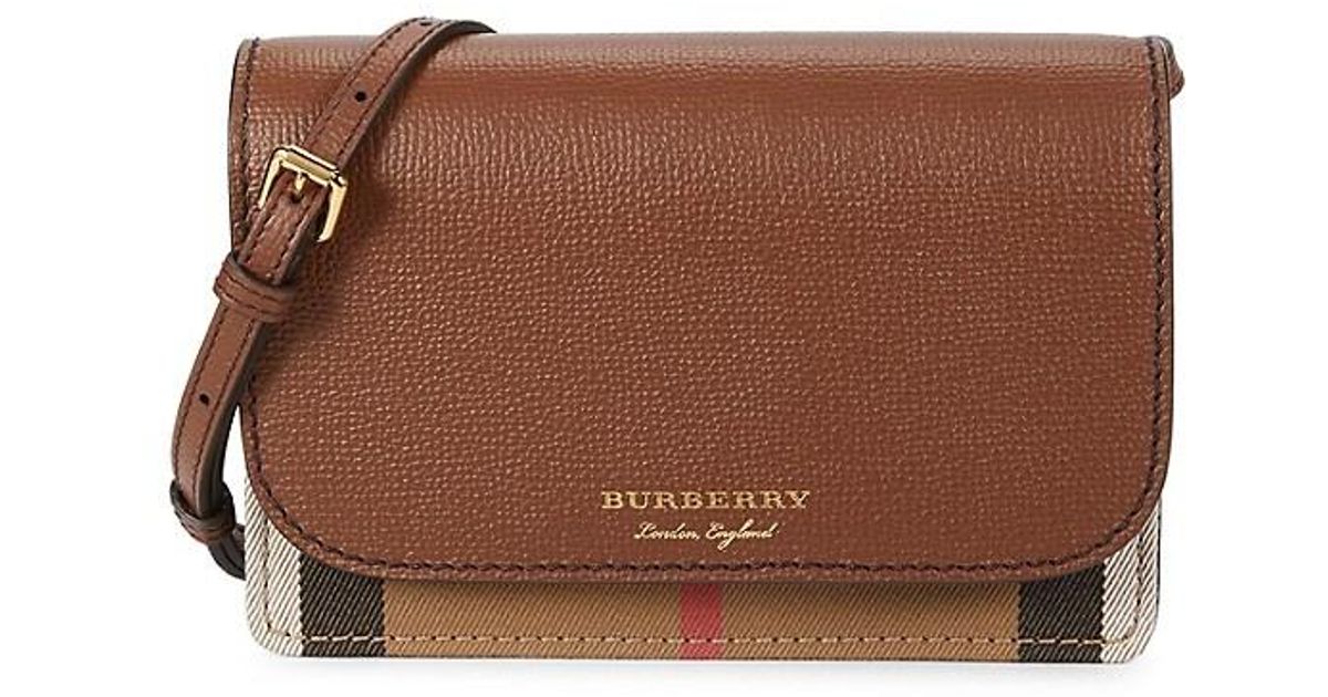 Burberry Hampshire Check Leather Crossbody Bag in Brown Lyst