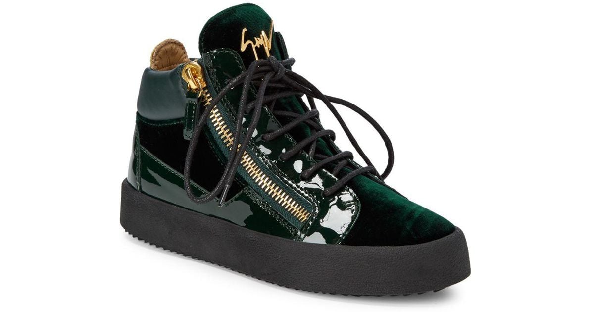 Giuseppe Zanotti Velvet And Patent Mid-top Sneakers in Green - Lyst