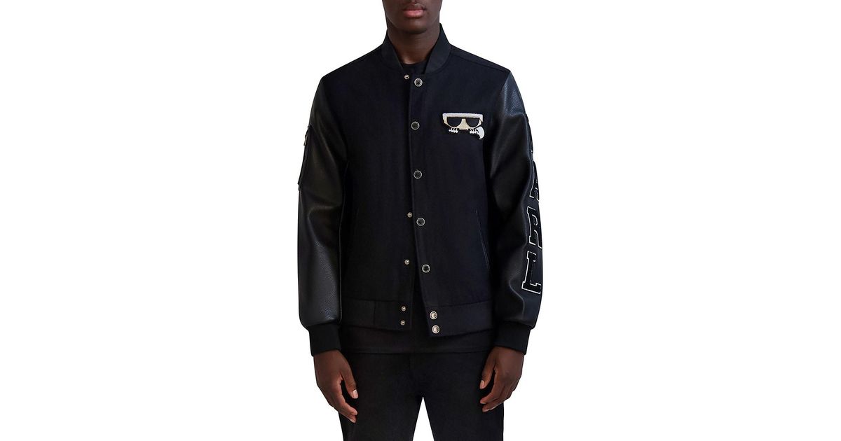 Karl Lagerfeld Logo Bomber Wool Blend Jacket in Blue for Men | Lyst