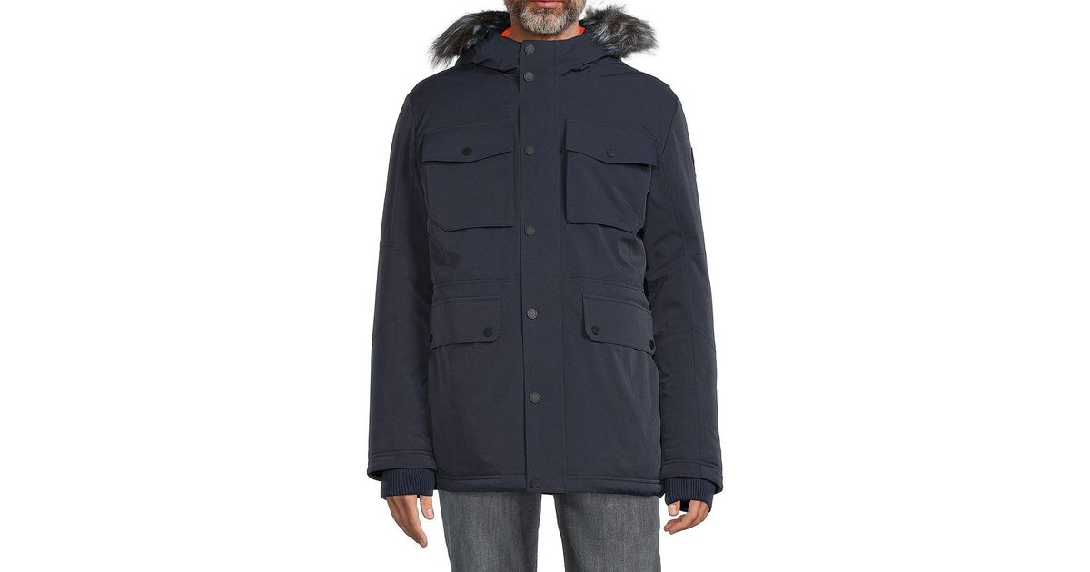 Pajar Soren Down Blend Faux Fur Trim Hooded Parka in Blue for Men | Lyst