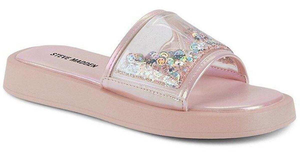 Steve Madden Girl's Sweetee Glitter Slides in Pink Lyst