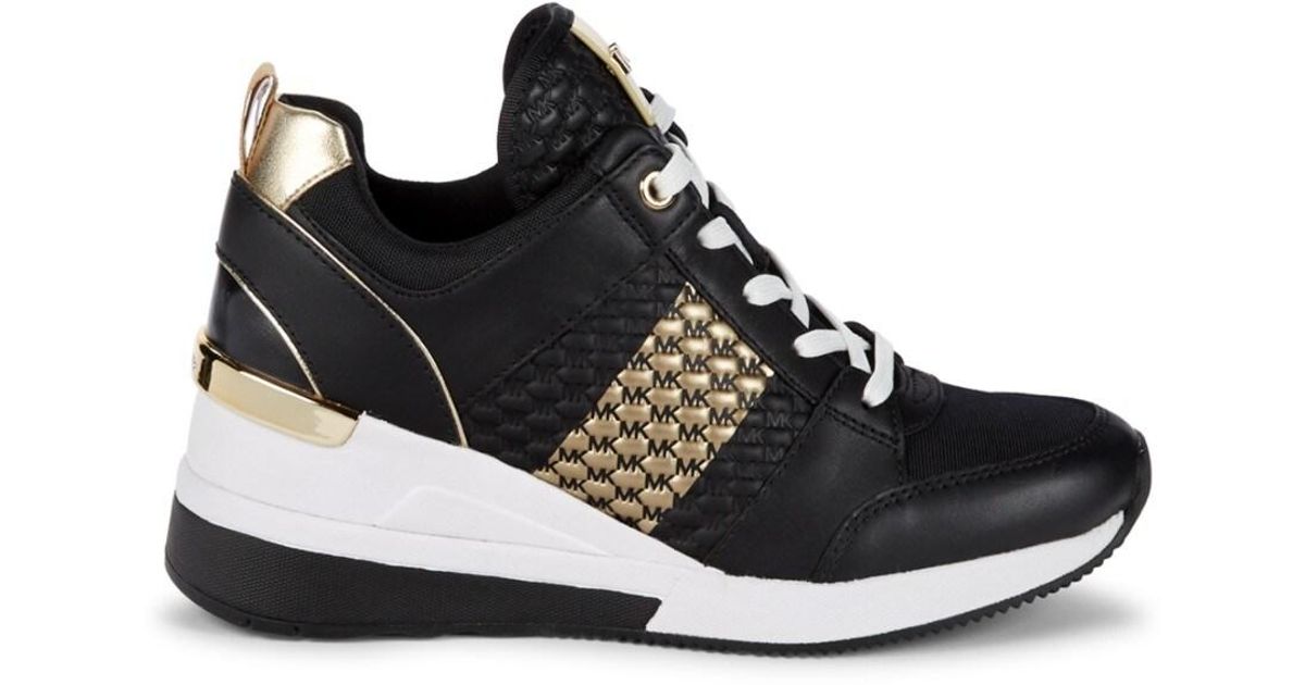 MICHAEL Michael Kors Georgie Leather & Metallic Wedge Sneakers in Black Gold  (Black) - Lyst