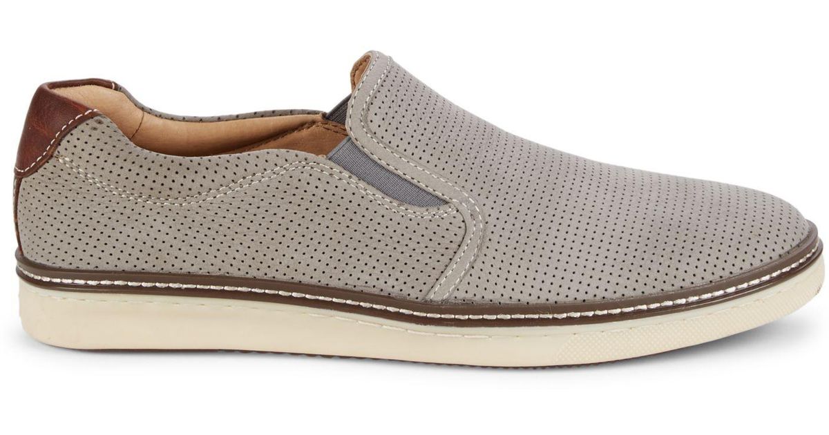 Johnston & Murphy Culling Perforated Suede Slip-on Sneakers in Grey ...