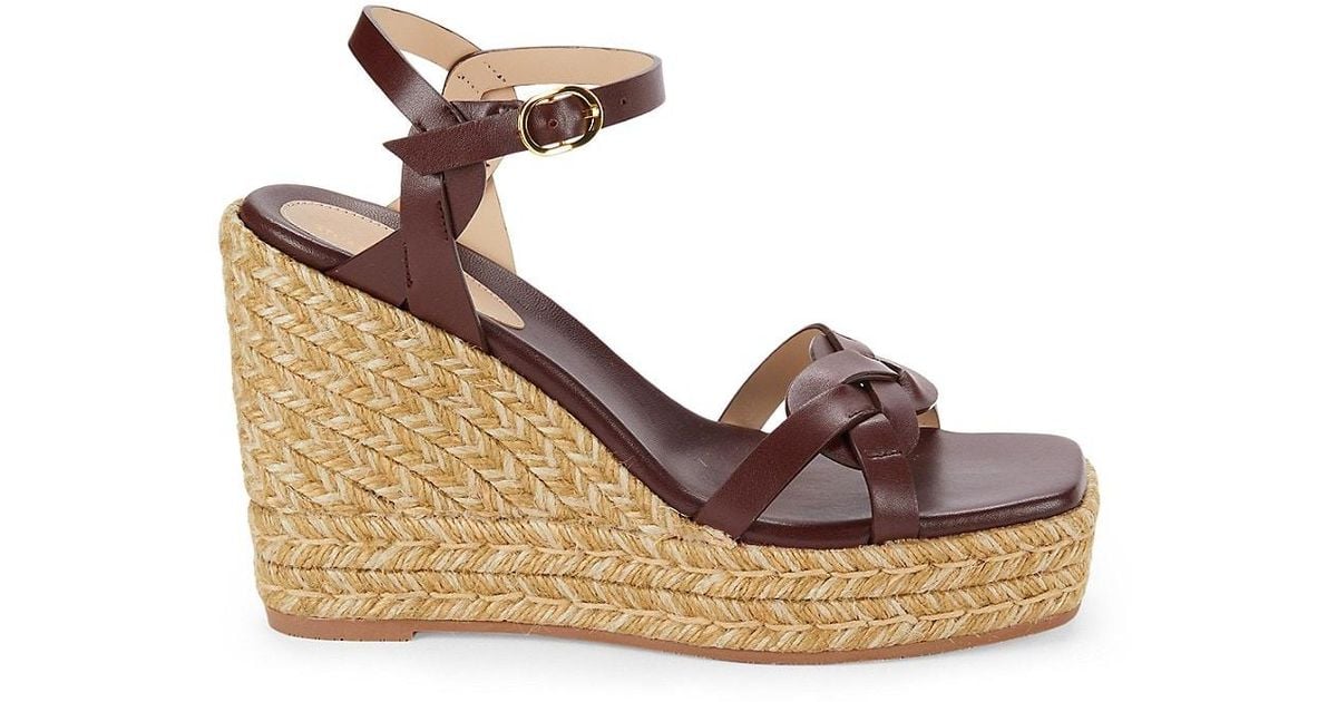 Stuart Weitzman Braida Leather Wedge Espadrille Sandals in