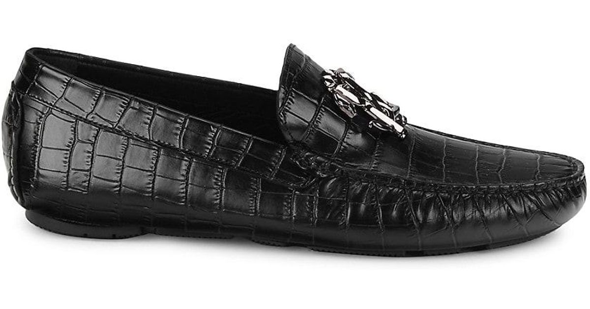 Cavalli Croc-embossed Leather Driving Loafers Black Lyst