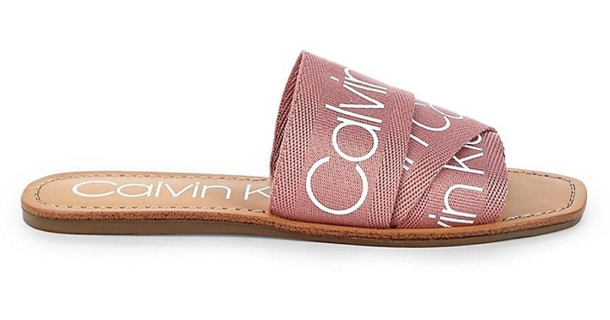 Calvin Klein Synthetic Bainy Logo Slides in Pink Lyst