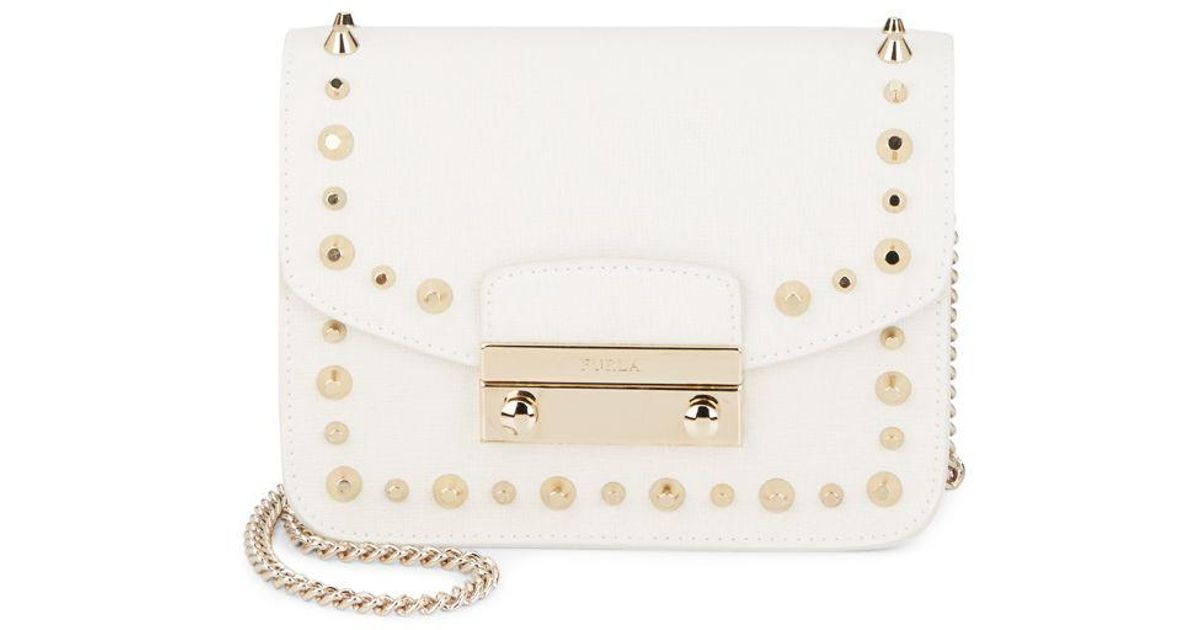 Furla Julia Mini Studded Leather Crossbody Bag In White Lyst Studded Leather Crossbody Bag