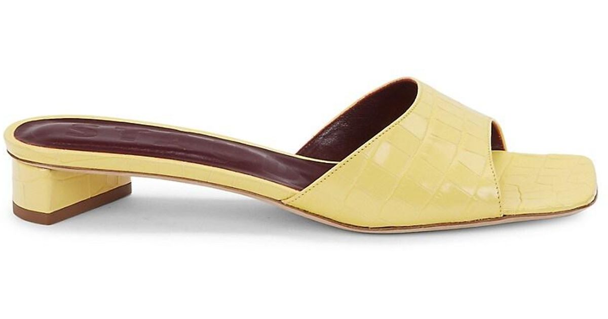 staud gina square toe croc embossed leather mules