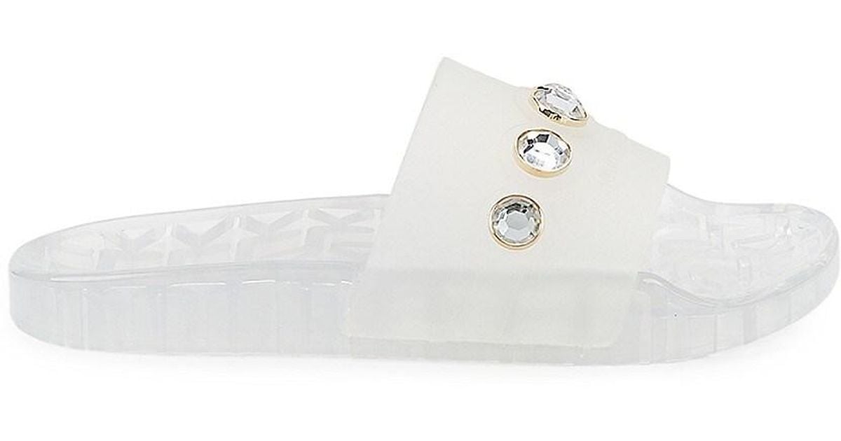 Karl Lagerfeld Taja Jewelembellished Pool Slides in White Lyst