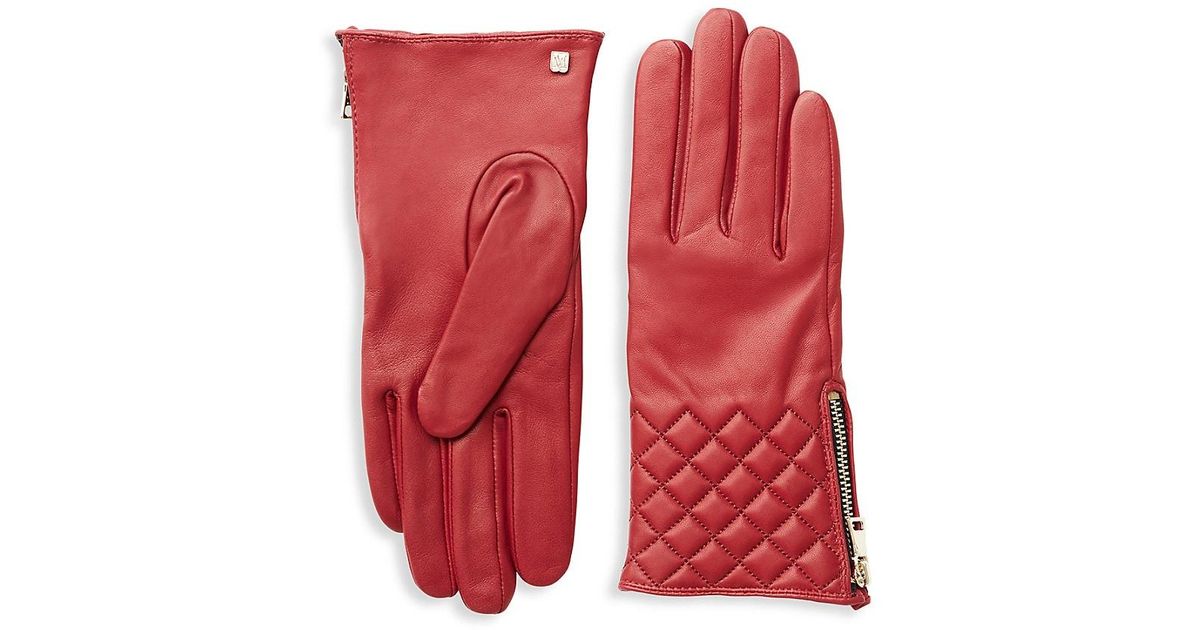 Bruno Magli Quilted Leather Gloves in Red Lyst