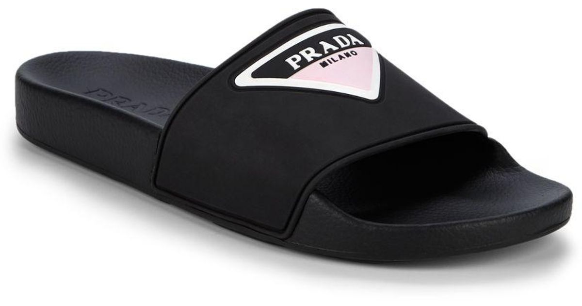 Prada Classic Rubber Slides in Black | Lyst
