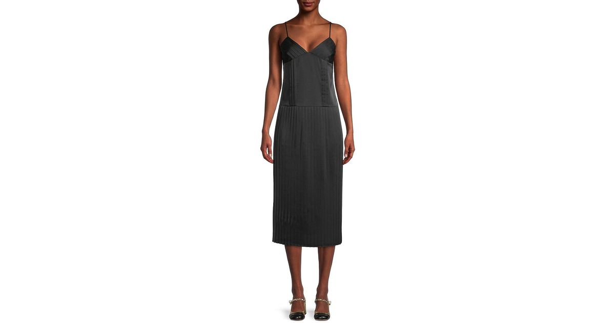 Rebecca Taylor Synthetic Pleated Drop-waist Slip Dress in Black | Lyst