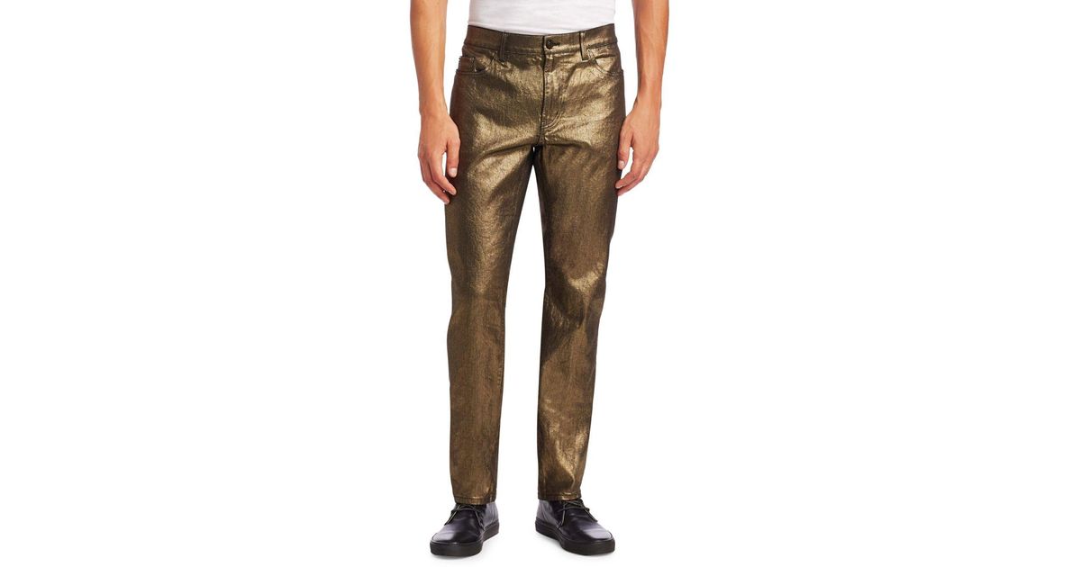 Saint Laurent Denim Coated Skinny Jeans in Gold (Metallic) for Men Lyst